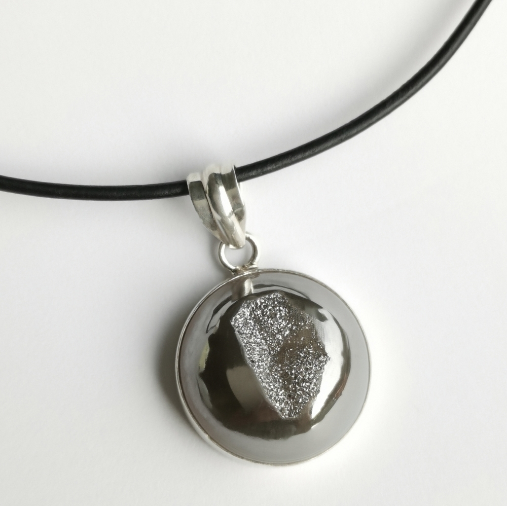 Sterling Silver Druzy Quartz Pendant Necklace 🆕